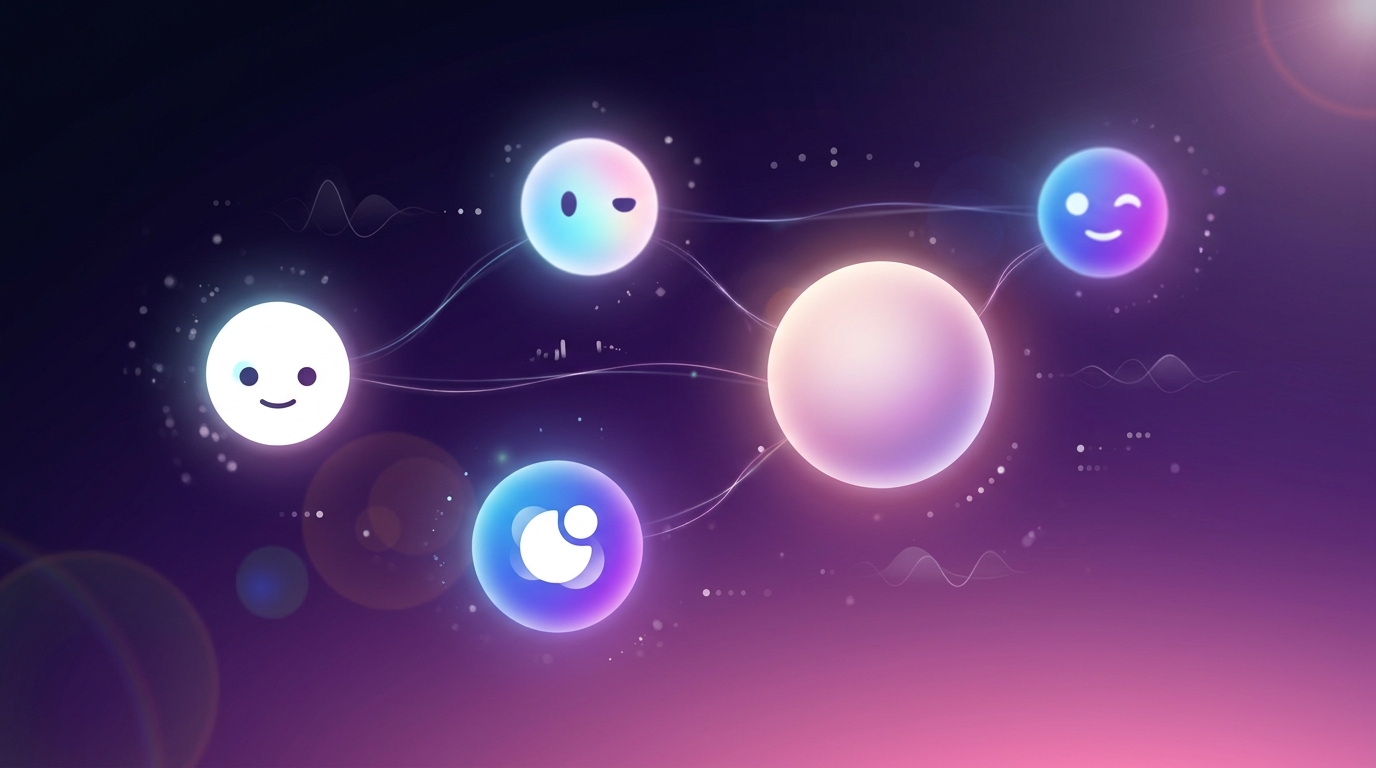 Best AI companion apps 2026 — five glowing orbs comparison constellation